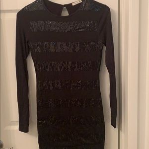 sequin body con long sleeve dress